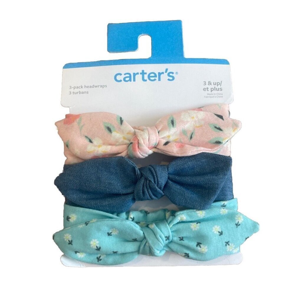 Carter's Baby Headband Set Of 3 Bows Flowers Pink Neutrals New 3+ Years